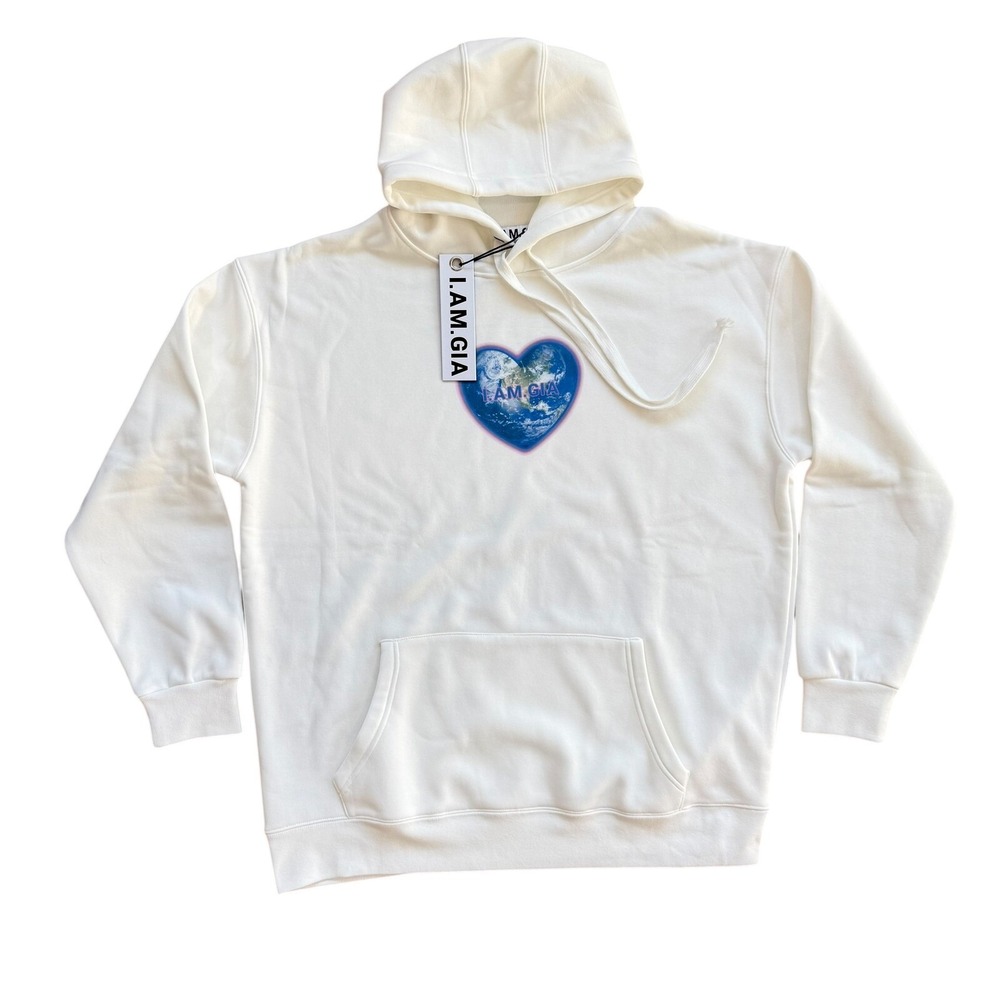 I AM GIA Harmony Hoodie White Earth Heart Graphic‎ Oversized OS NWT